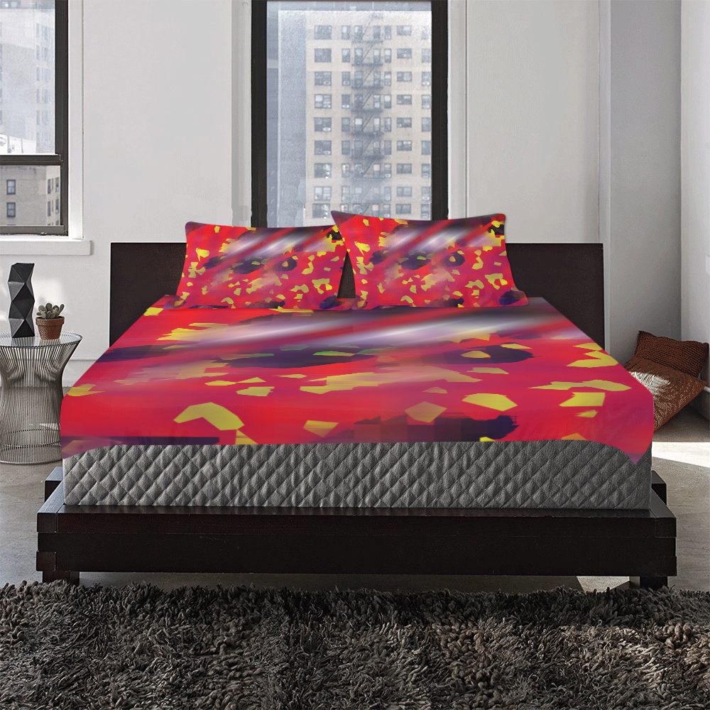 Red Yellow Spot Red Line 3-Piece Bedding Set