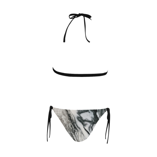 Marble Black & White. Buckle Front Halter Bikini Swimsuit (Model S08)