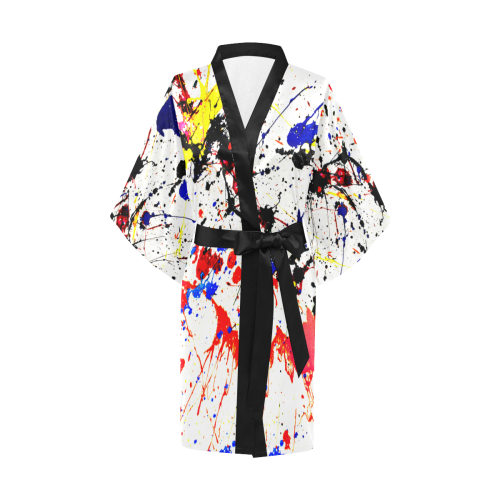 Blue,Black & Red Paint Splatter Kimono Robe