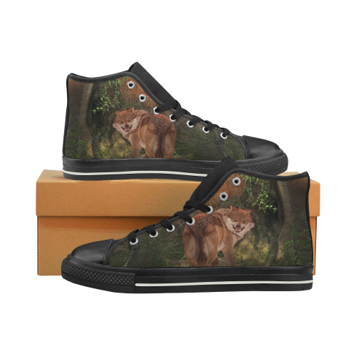 Awesome wolf in the night High Top Canvas Shoes for Kid (Model 017)