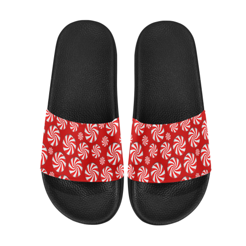 Christmas Peppermint Candy on Red Men's Slide Sandals (Model 057)