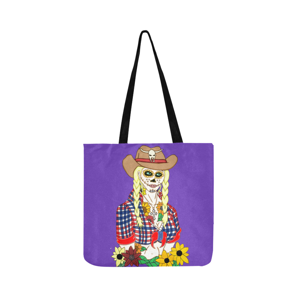 Cowgirl Sugar Skull Purple Reusable Shopping Bag Model 1660 (Two sides)