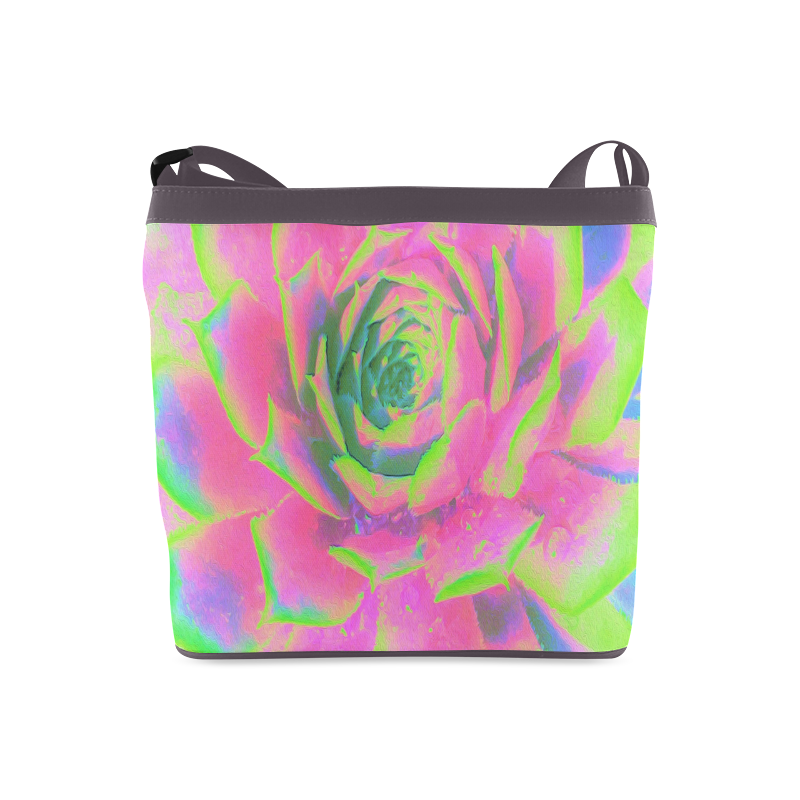 Lime Green and Pink Succulent Sedum Crossbody Bags (Model 1613)