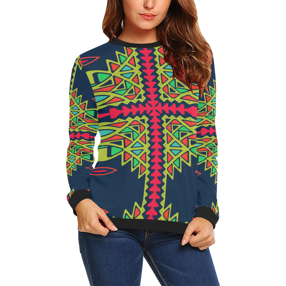 Distorted shapes on a blue background All Over Print Crewneck Sweatshirt for Women (Model H18)