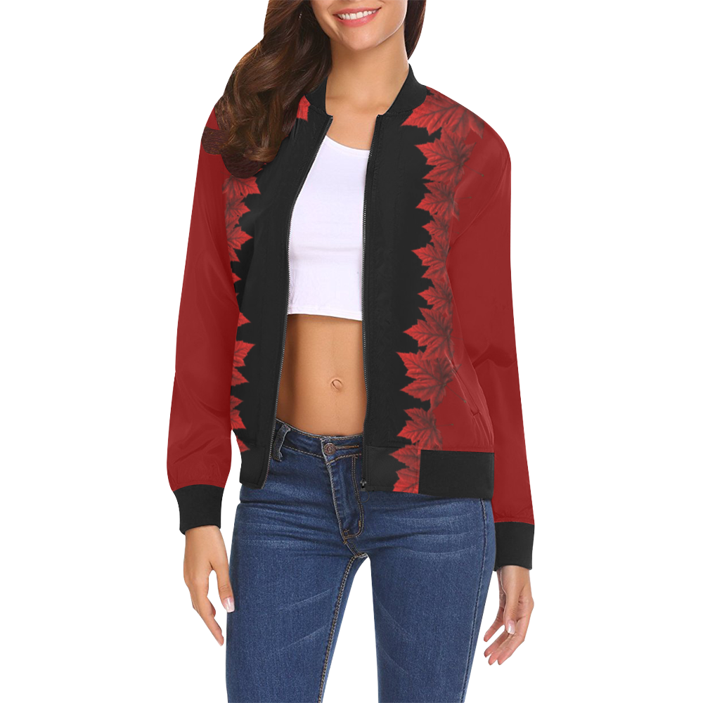 Canada Maple Leaf Jackets Women's All Over Print Bomber Jacket for Women (Model H19)