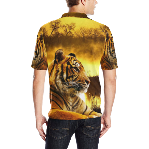 Tiger and Sunset Men's All Over Print Polo Shirt (Model T55)