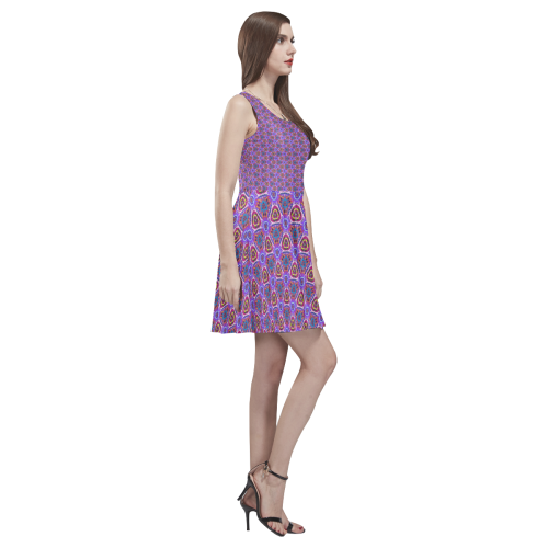 Purple Doodles - Hidden Smiles Thea Sleeveless Skater Dress(Model D19)
