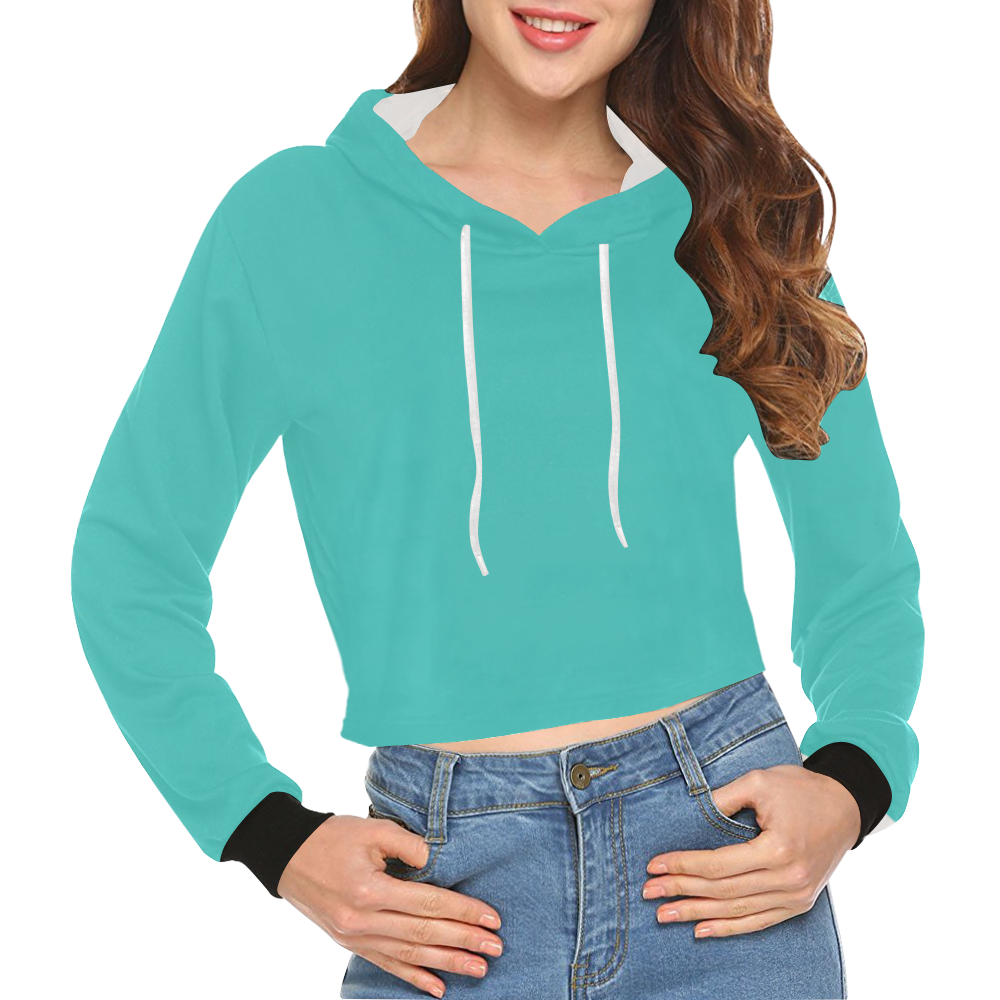 color medium turquoise All Over Print Crop Hoodie for Women (Model H22)