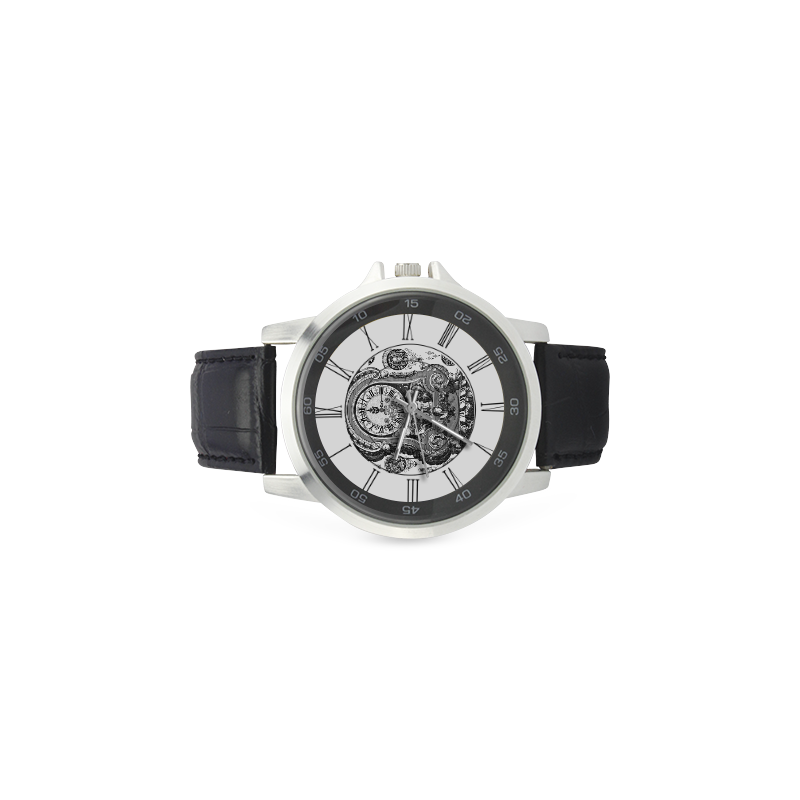 watch circular roman numerals hand 7 Unisex Stainless Steel Leather Strap Watch(Model 202)