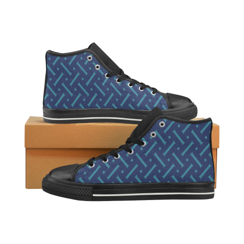 Dark Blue Herringbone Men’s Classic High Top Canvas Shoes (Model 017)
