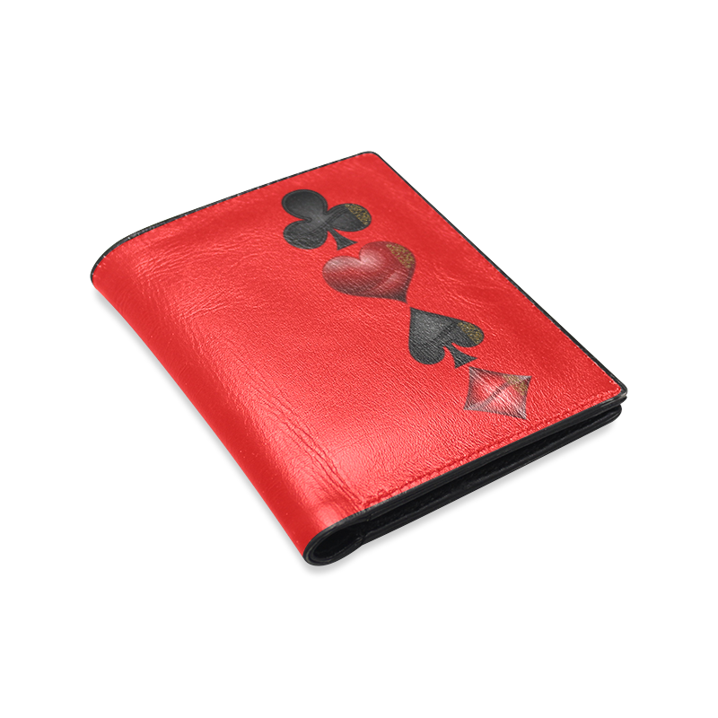 Black and Red Casino Poker Card Shapes on Red Men's Leather Wallet (Model 1612)