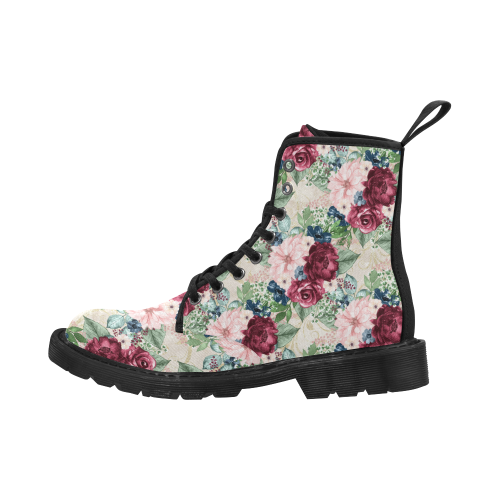 Watercolor Flowers Boots, Elegant Floral Martin Boots for Women (Black) (Model 1203H)