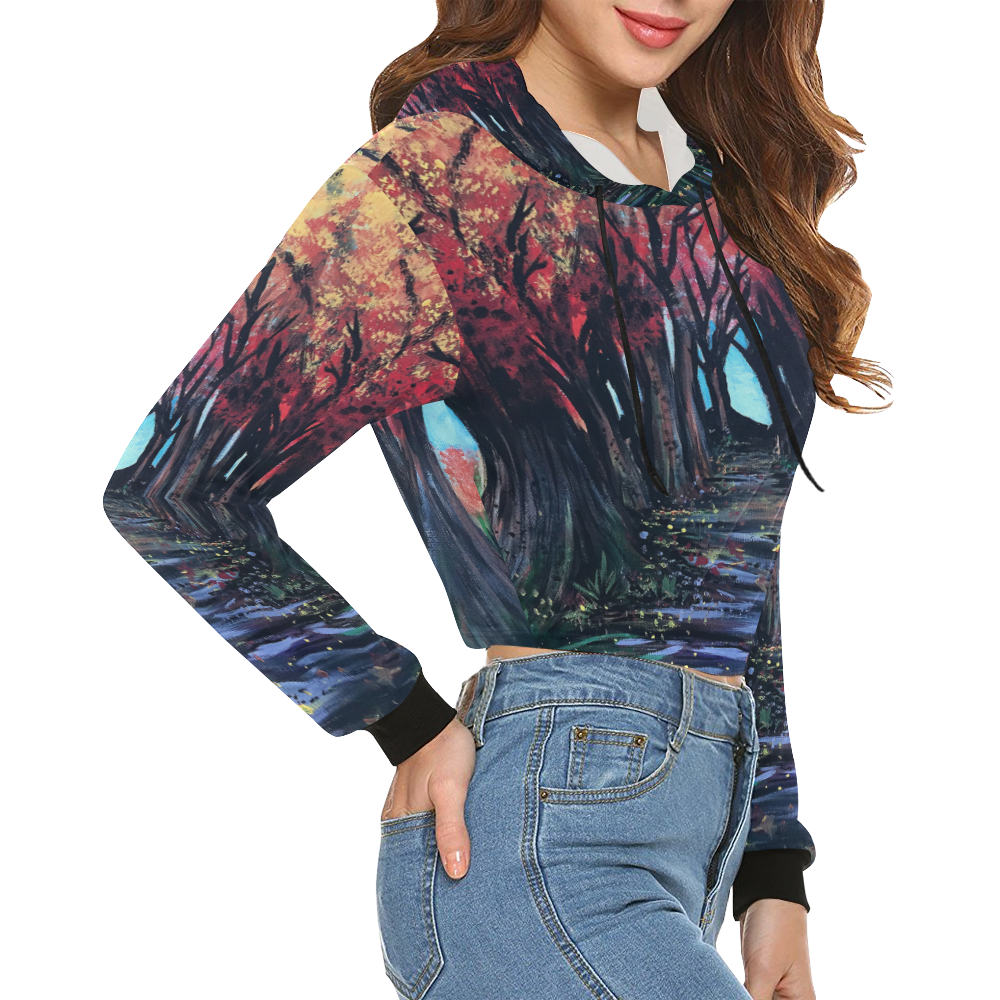 Autumn Day All Over Print Crop Hoodie for Women (Model H22)