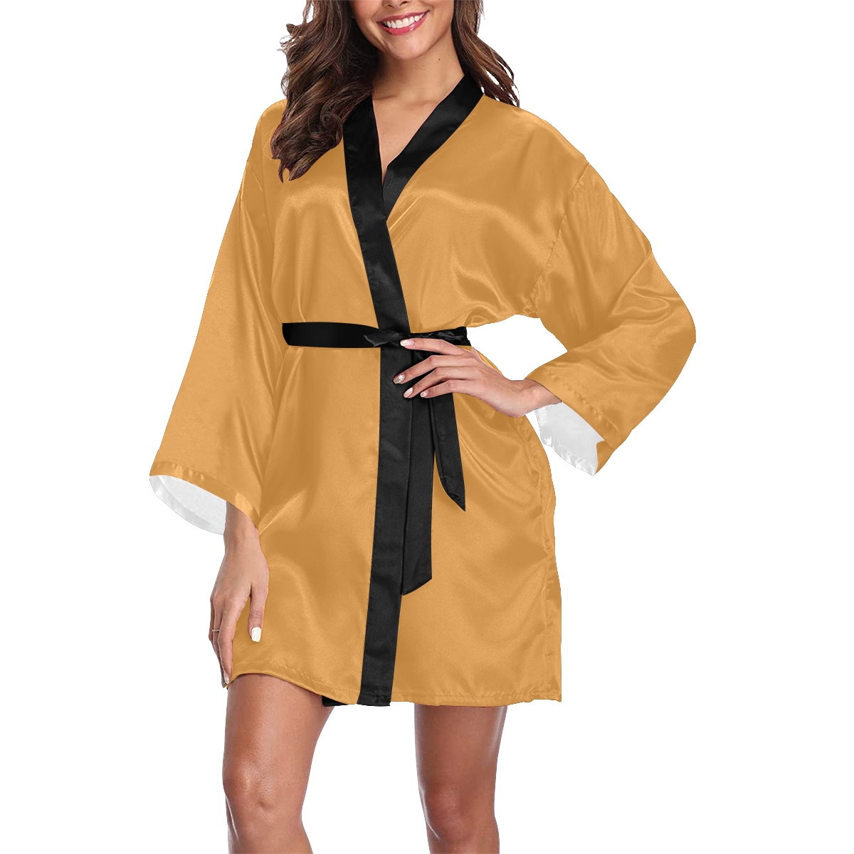 color butterscotch Long Sleeve Kimono Robe