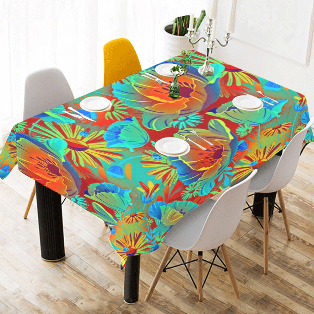 bright tropical floral Cotton Linen Tablecloth 52"x 70"