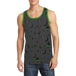 Alien Flying Saucers Stars Pattern on Charcoal/Green Trim Men's All Over Print Tank Top (Model T57)