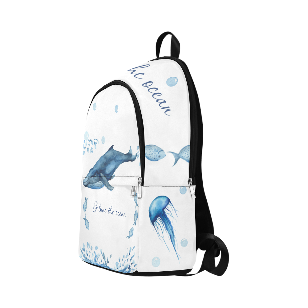 PiccoGrande`s blue-white I love the Ocean Fabric Backpack for Adult (Model 1659)