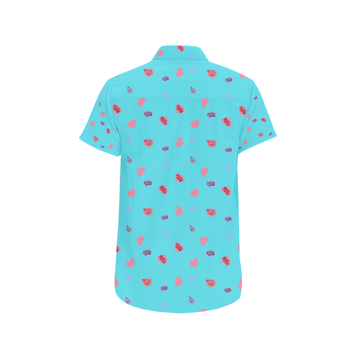 Pink-Blue Hearts-Wild Thing-Hot Stuff on Turquoise Men's All Over Print Short Sleeve Shirt (Model T53)