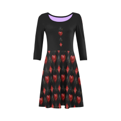 Las Vegas Black and Red Poker Casino Card Shapes on Black 3/4 Sleeve Sundress (D23)