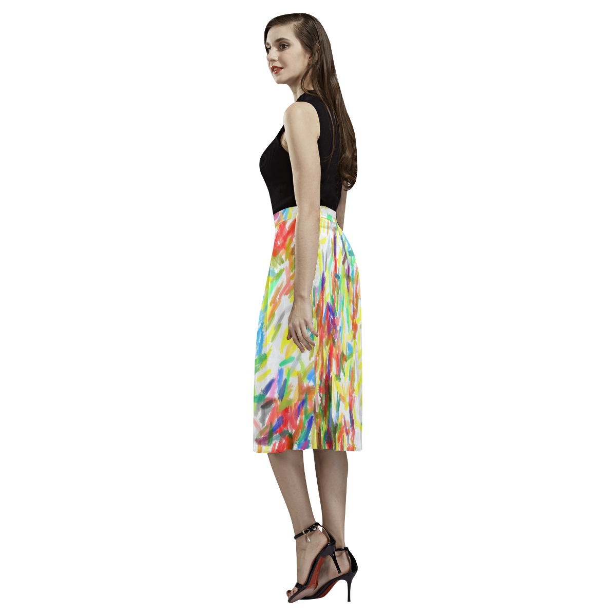 Colorful brush strokes Aoede Crepe Skirt (Model D16)