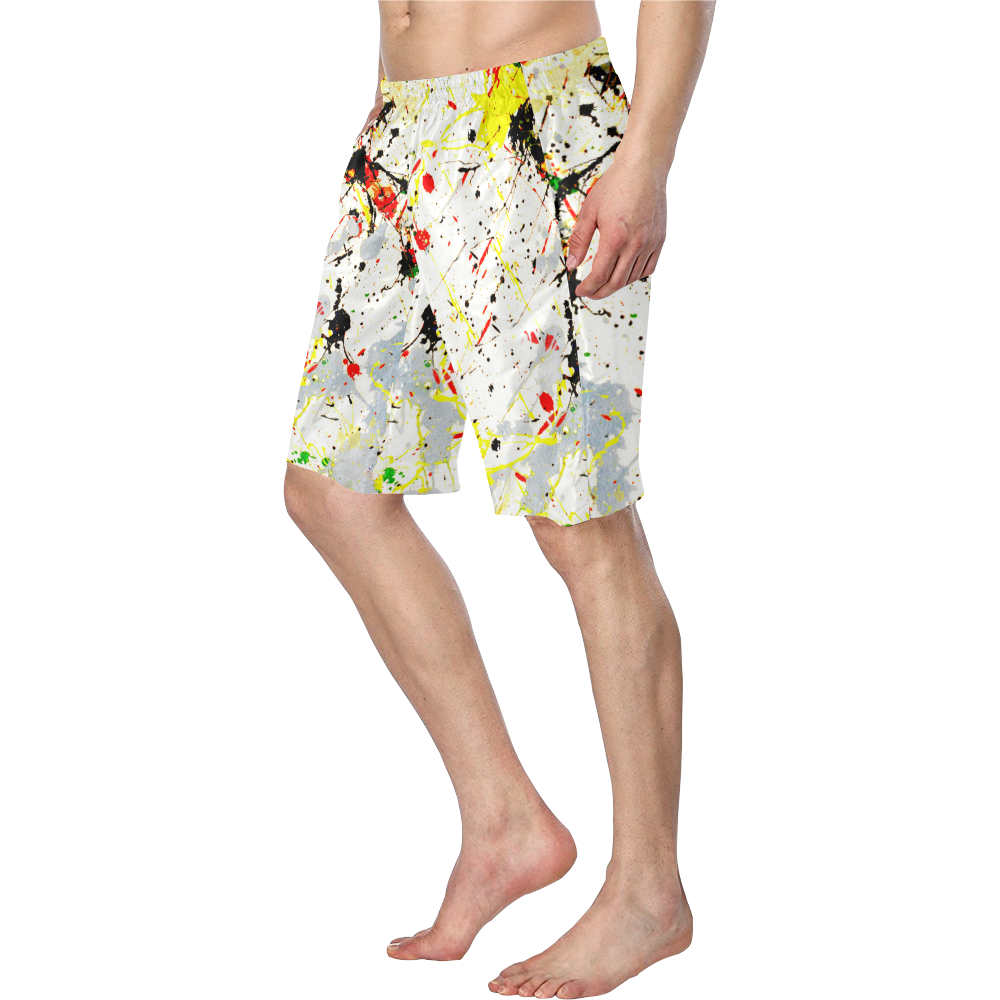 Yellow & Black Paint Splatter Men's Swim Trunk/Large Size (Model L21)