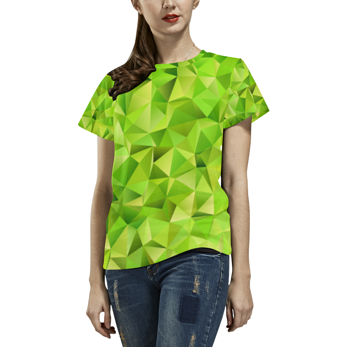 St patricks day geometric green low poly triangles All Over Print T-Shirt for Women (USA Size) (Model T40)