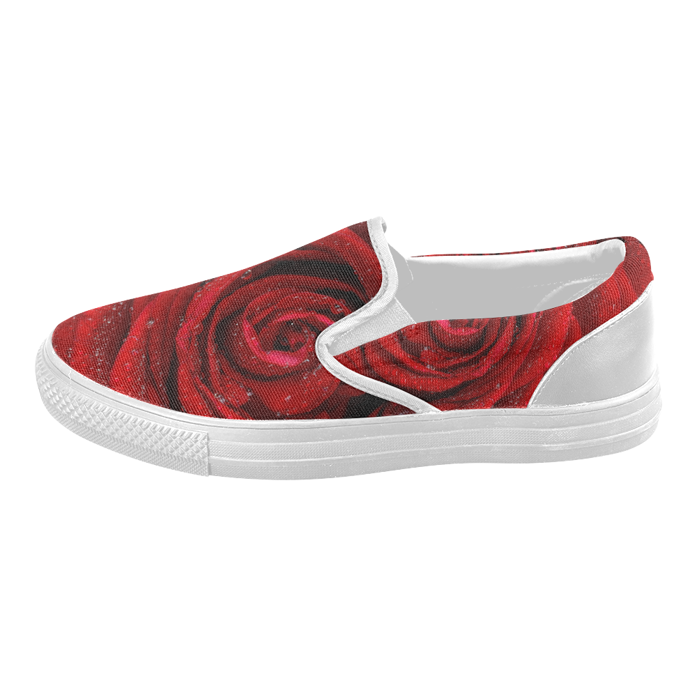 Red rosa Women's Slip-on Canvas Shoes (Model 019)