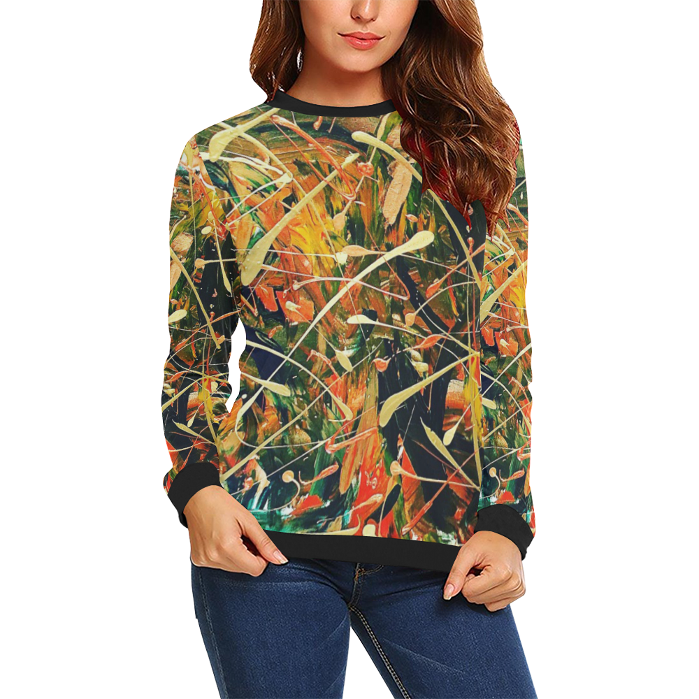 Gold All Over Print Crewneck Sweatshirt for Women (Model H18)