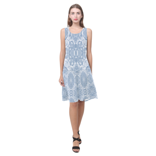 Blue Geometric Sleeveless Splicing Shift Dress(Model D17)