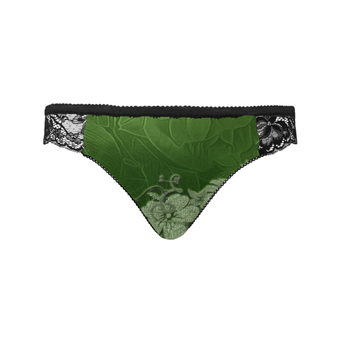Wonderful green floral design Women's Lace Panty (Model L41)