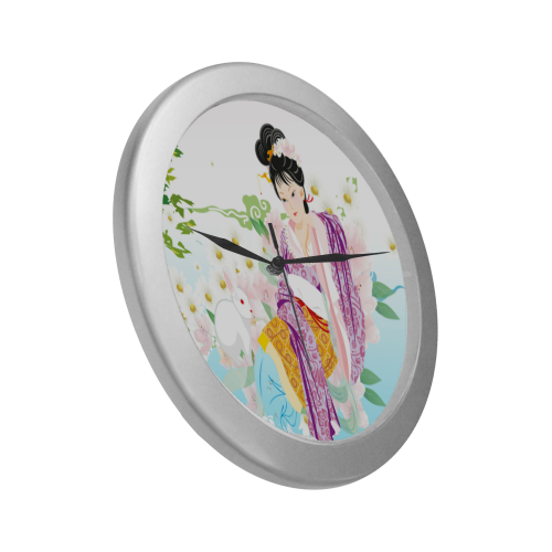 Japanese_Girl-springtime.wallclock Silver Color Wall Clock