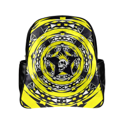 Black and Yellow Tribal Punk Skull Multi-Pockets Backpack (Model 1636)