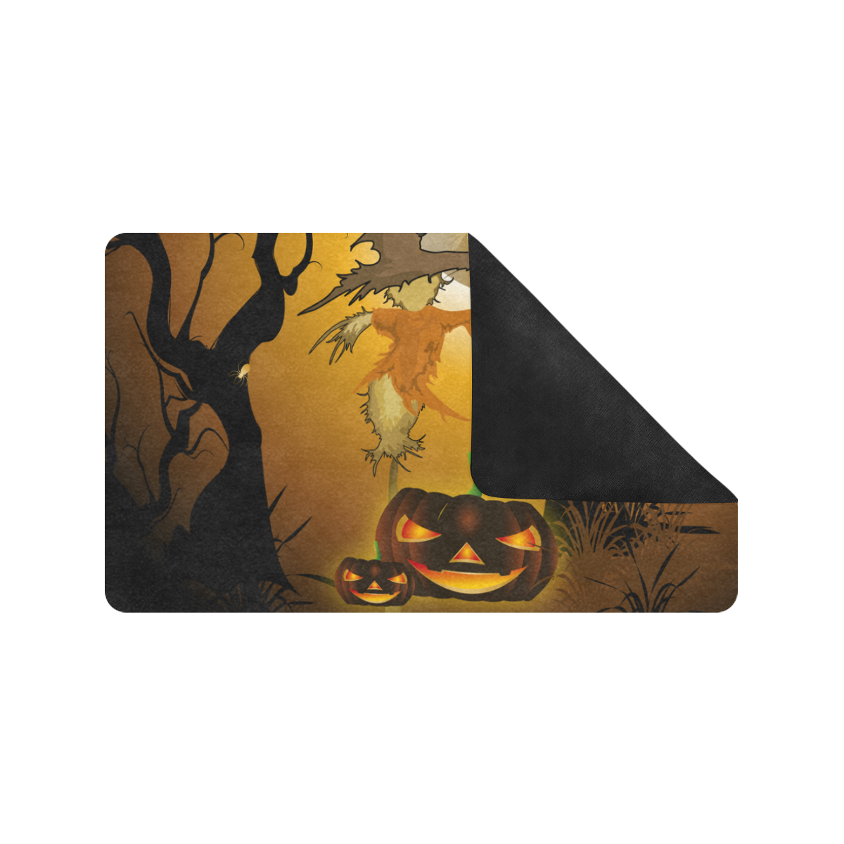 Funny scarecrow with punpkin Doormat 30"x18" (Black Base)