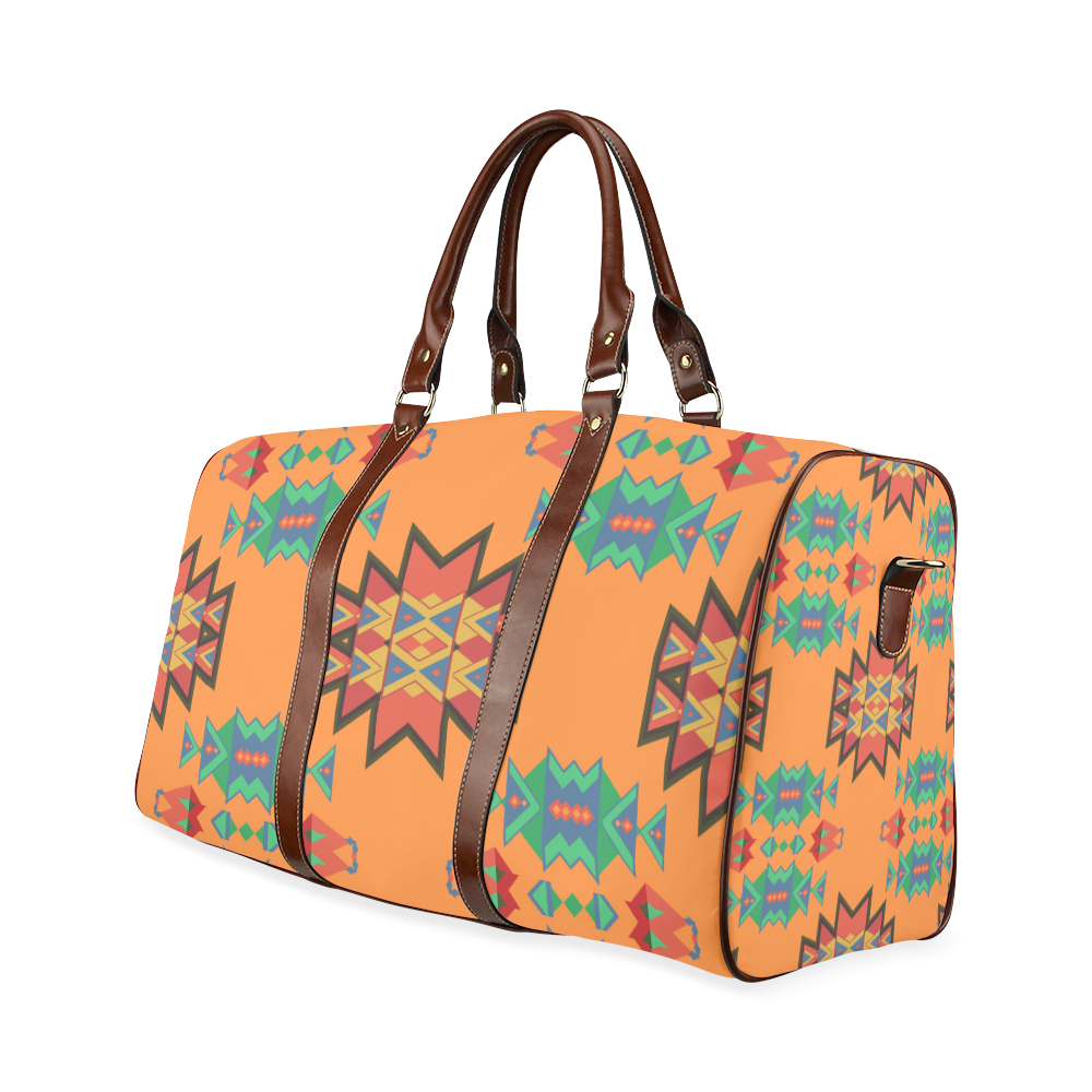 Misc shapes on an orange background Waterproof Travel Bag/Small (Model 1639)