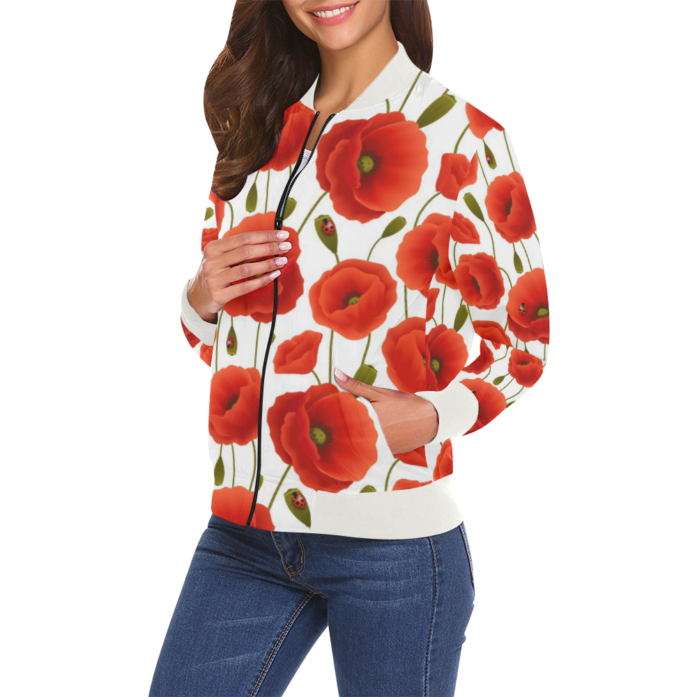 Poppy Pattern All Over Print Bomber Jacket for Women (Model H19)