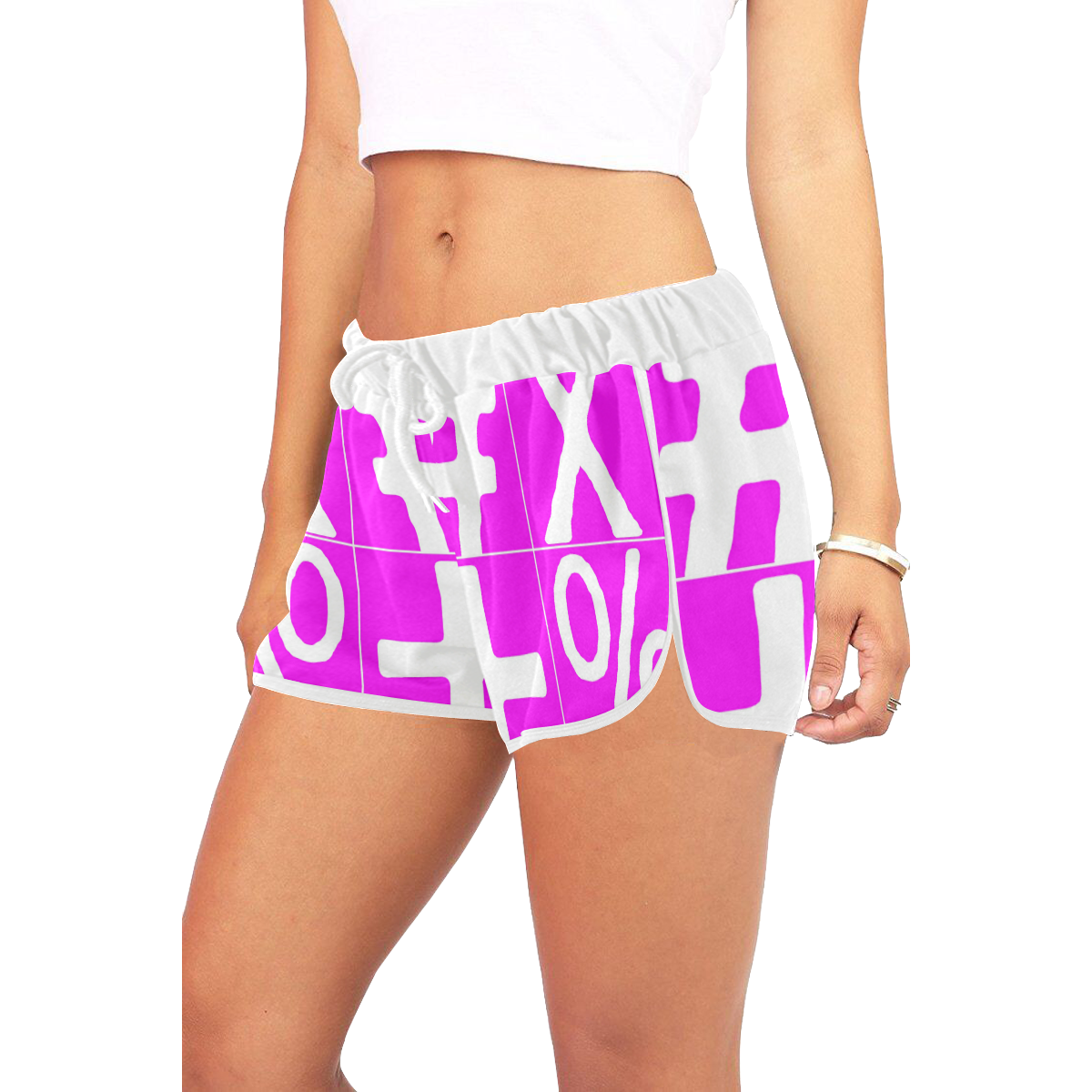 NUMBERS Collection Symbols White/Pink Women's All Over Print Relaxed Shorts (Model L19)