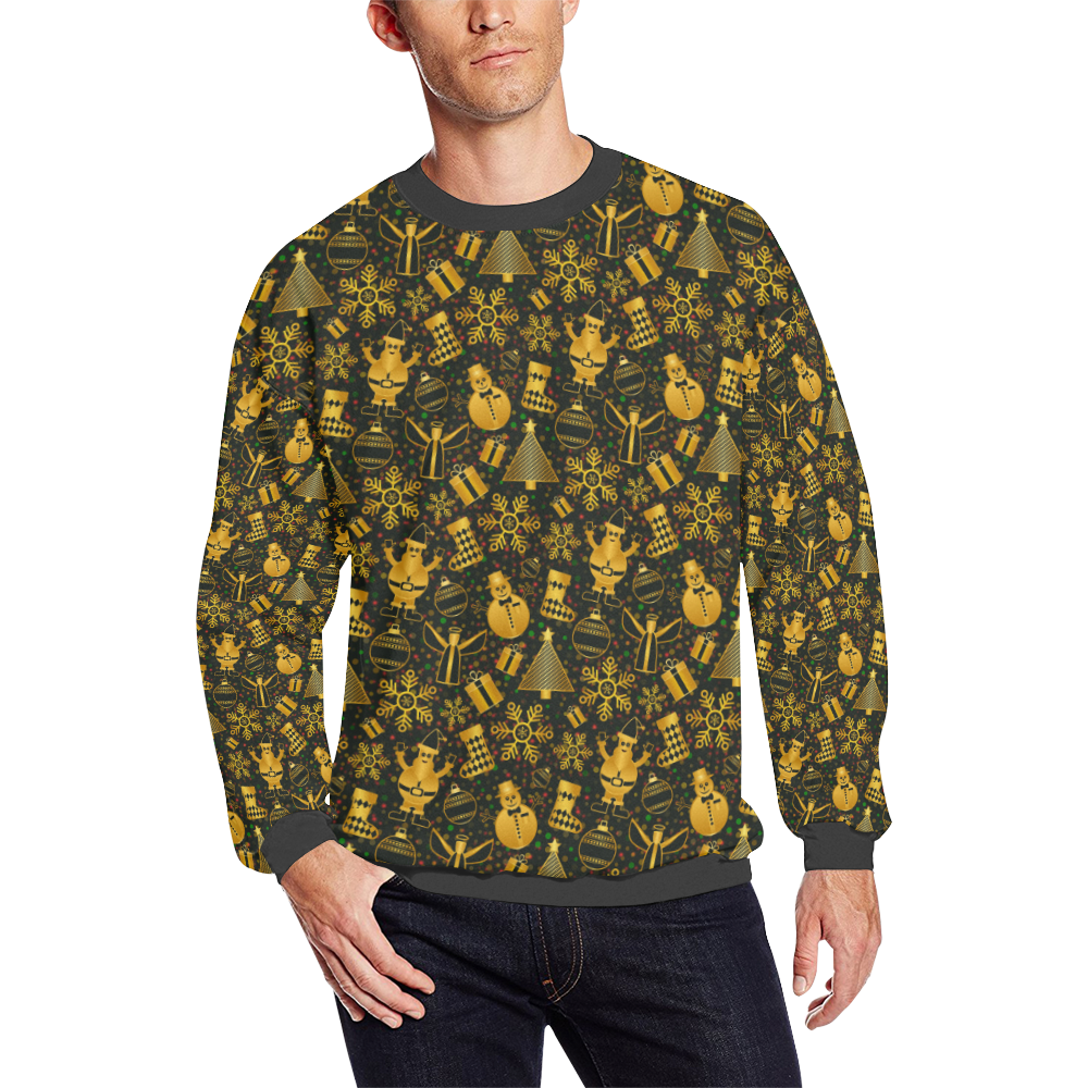 Golden Christmas Icons Men's Oversized Fleece Crew Sweatshirt (Model H18)