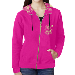 Lady Love Regular Polo Pinky All Over Print Full Zip Hoodie for Women (Model H14)