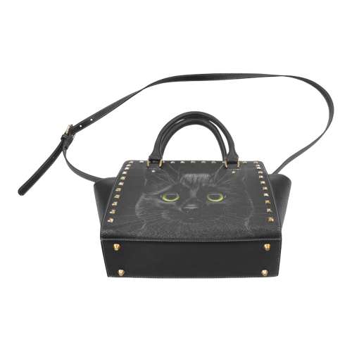 Black Cat Rivet Shoulder Handbag (Model 1645)