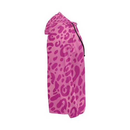 Pink Leopard Print Hoodie All Over Print Full Zip Hoodie for Men (Model H14)