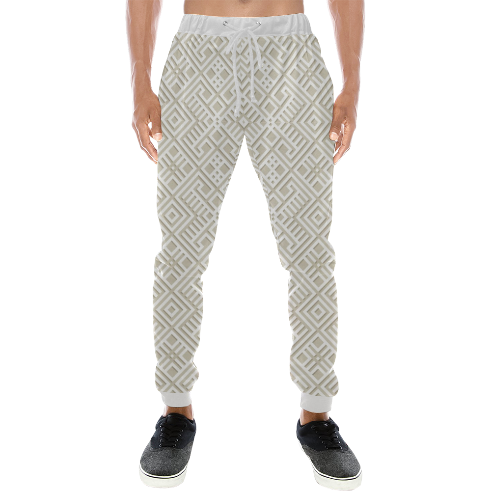White 3D Geometric Pattern Men's All Over Print Sweatpants (Model L11)