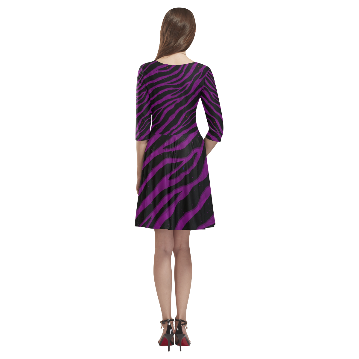 Ripped SpaceTime Stripes - Purple Tethys Half-Sleeve Skater Dress(Model D20)