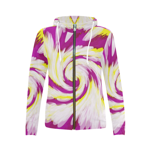 Pink Yellow Tie Dye Swirl Abstract All Over Print Full Zip Hoodie for Women (Model H14)