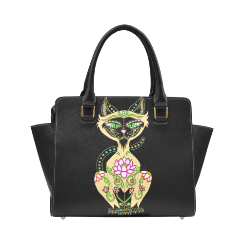 Siamese Cat Sugar Skull Black Classic Shoulder Handbag (Model 1653)