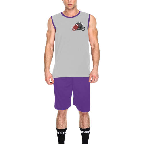 Football and Football Helmet Sports Purple and Silver All Over Print Basketball Uniform
