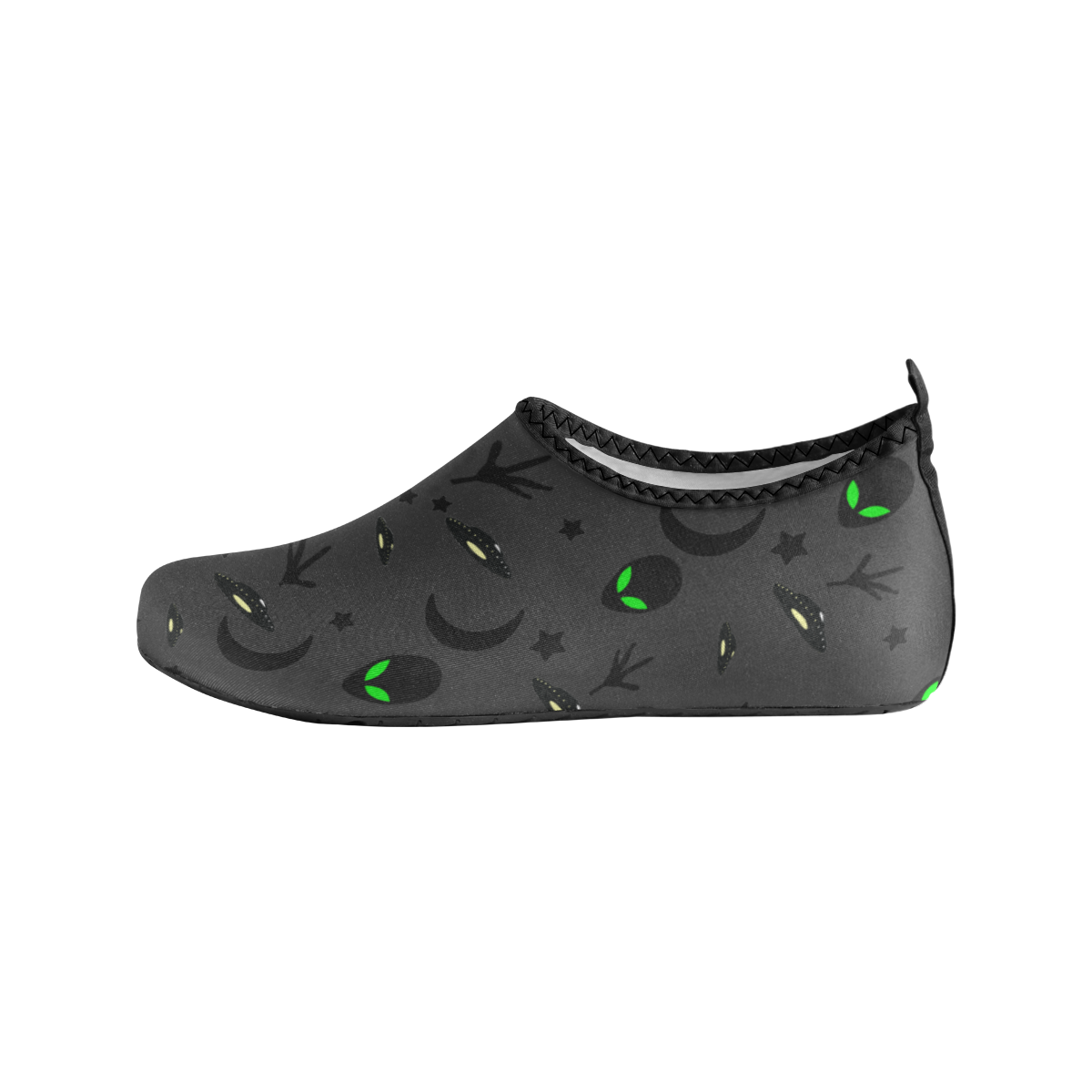 Alien Flying Saucers Stars Pattern on Charcoal Women's Slip-On Water Shoes (Model 056)