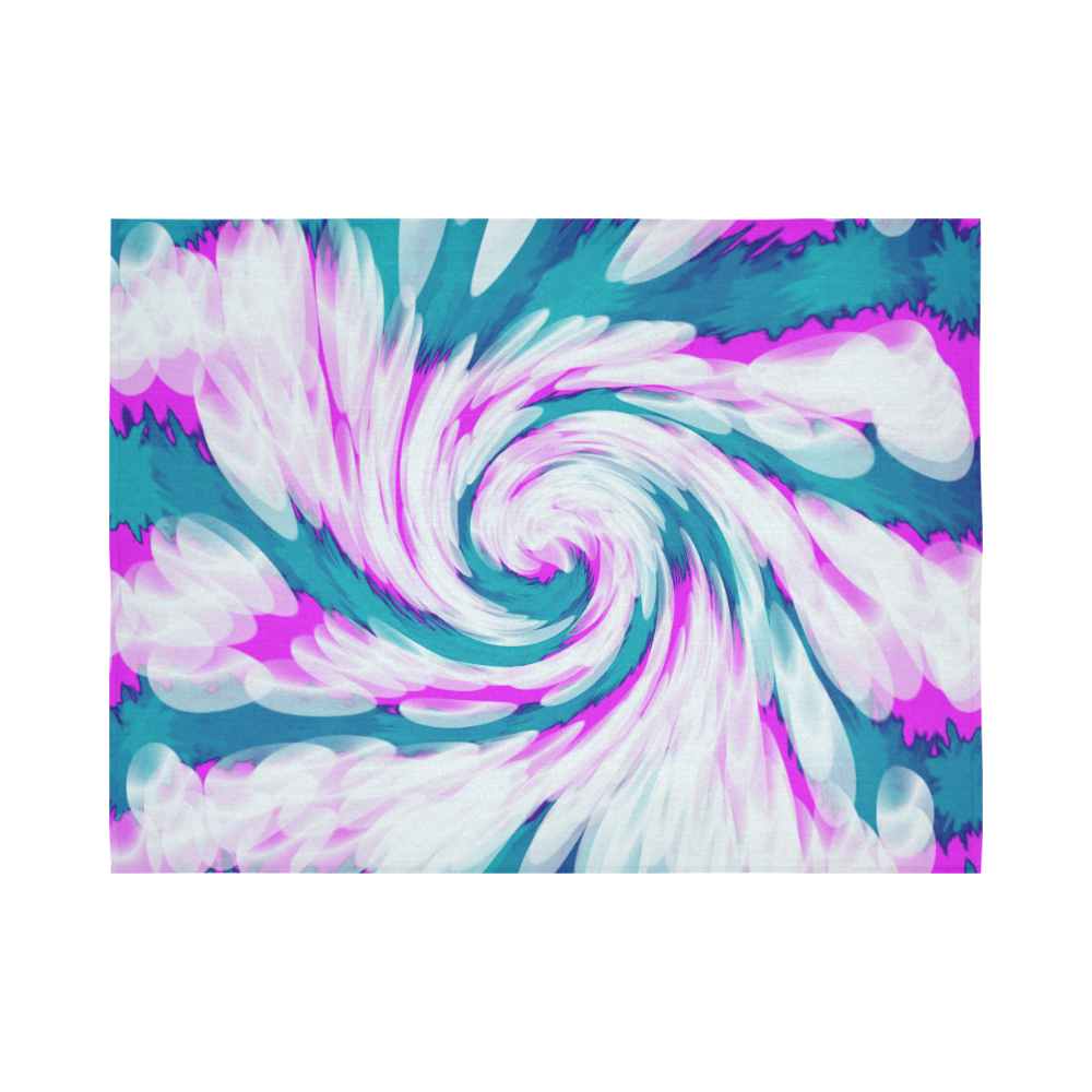 Turquoise Pink Tie Dye Swirl Abstract Cotton Linen Wall Tapestry 80"x 60"