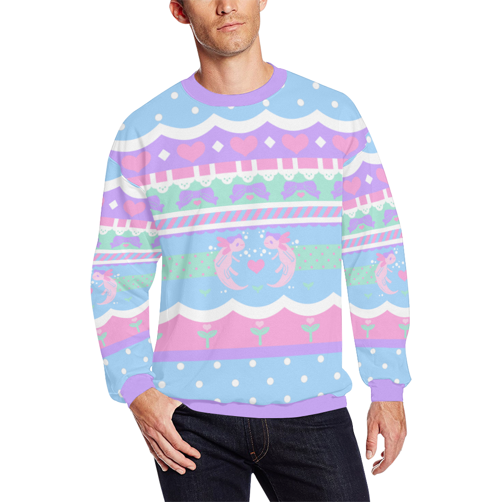 Axolotl Fancy Sweater Men's Oversized Fleece Crew Sweatshirt (Model H18)