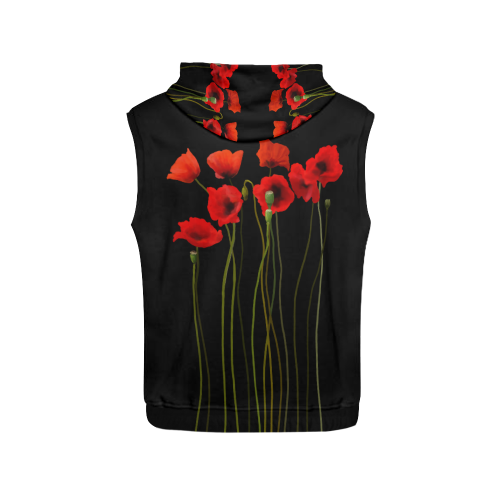 Poppies Floral Design Papaver somniferum All Over Print Sleeveless Hoodie for Women (Model H15)