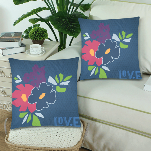 Floral Happiness Love Custom Zippered Pillow Cases 18"x 18" (Twin Sides) (Set of 2)